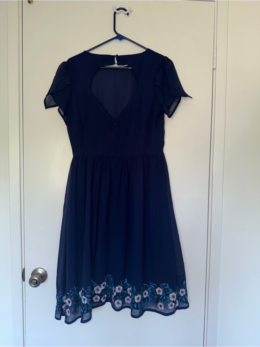 Frack and Frill Navy Blue Embroidered Floral Dress Size 14 Cottagecore Boho - Picture 5 of 8
